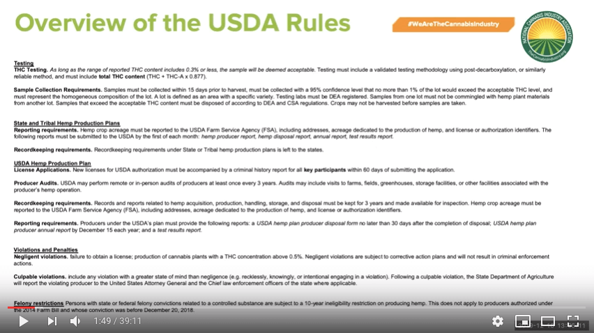 Webinar Recording: NCIA’s Official Response To USDA’s Hemp Rules